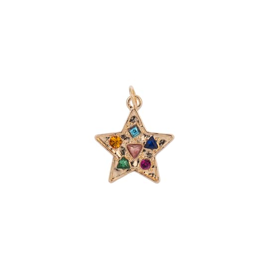 Gold & Multicolor Gem Metal Star Pendant by Bead Landing™